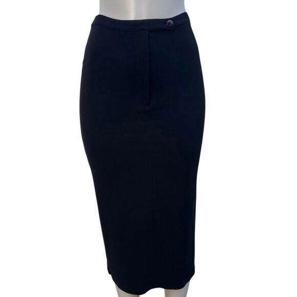 Chelsea Campbell Midi Pencil Skirt Women's Size 6P Black Rayon Blend Stretch - Picture 1 of 14